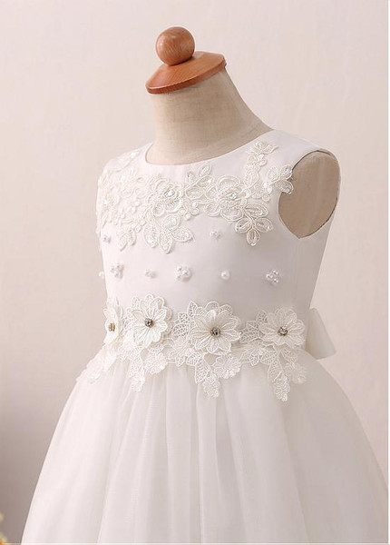 Beading Belt Hi-lo A-line Flower Girl Dress With Lace Appliques