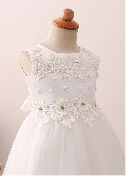 Beading Belt Hi-lo A-line Flower Girl Dress With Lace Appliques