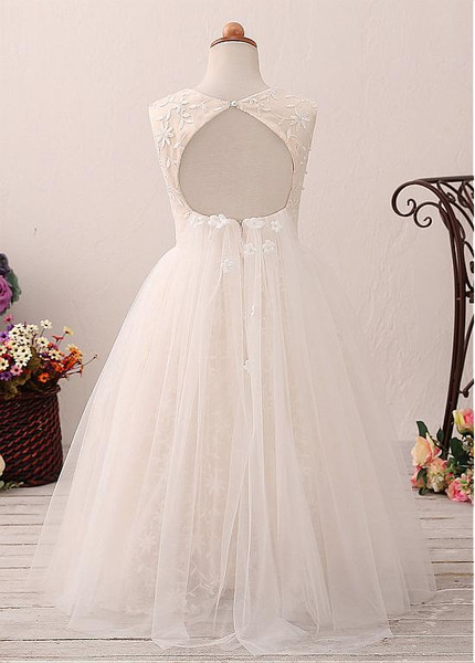 3D Flowers Lace Jewel  A-line Flower Girl Dress