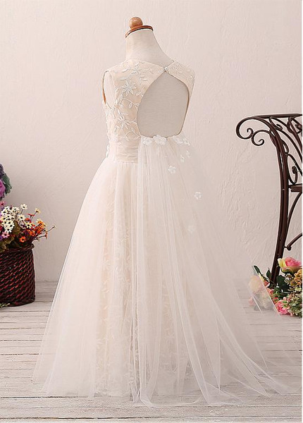 3D Flowers Lace Jewel  A-line Flower Girl Dress