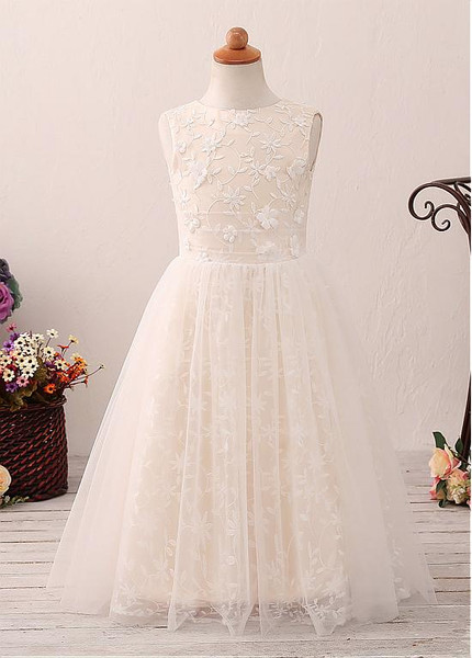 3D Flowers Lace Jewel  A-line Flower Girl Dress
