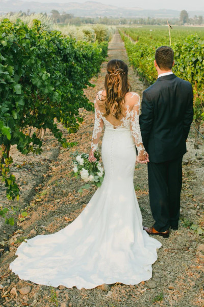 Shop 2024 ANNAKOO Sheer V Neck Lace Long-Sleeve Trumpet Mermaid Wedding Dress Under 245