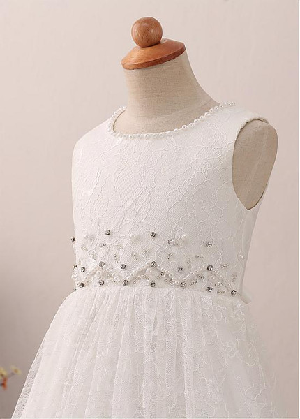  Lace Jewel Simple A-line Flower Girl Dress With Belt