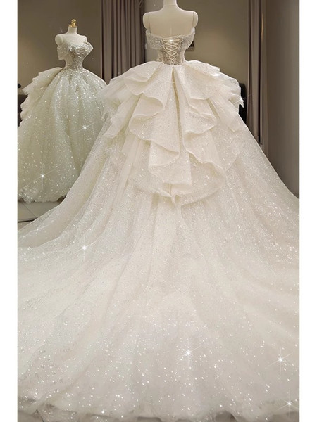 Shop 2024 ANNAKOOOff The Shoulder Beading Sequin Tulle Ruffles Wedding Dress Under 245