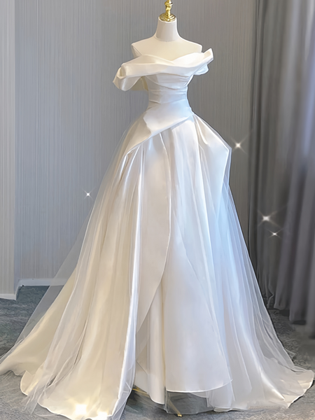 Shop 2024 ANNAKOO Off The Shoulder Tulle A Line Ruffles Wedding Dress Under 167