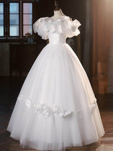 Shop 2024 ANNAKOO Ball Gown Tulle Off The Shoulder Flower Pearls Wedding Dress Under 329