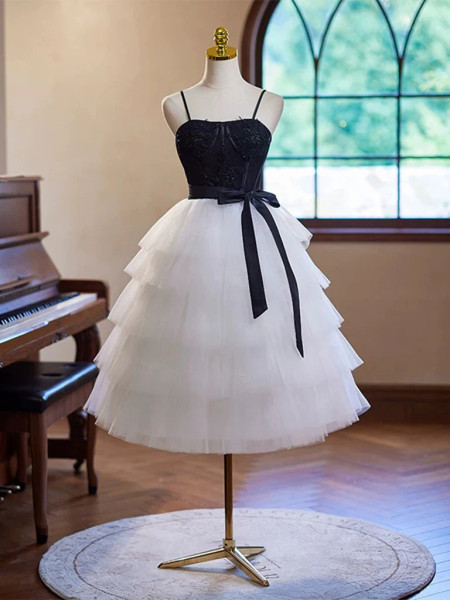 Shop 2024 ANNAKOO A-Line Tulle Appliques Black & White Short Homecoming Dress Under 129