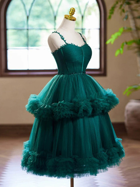 Shop 2024 ANNAKOO A-Line Sweetheart Ruffles Tulle Green Short Homecoming Dress Under 128