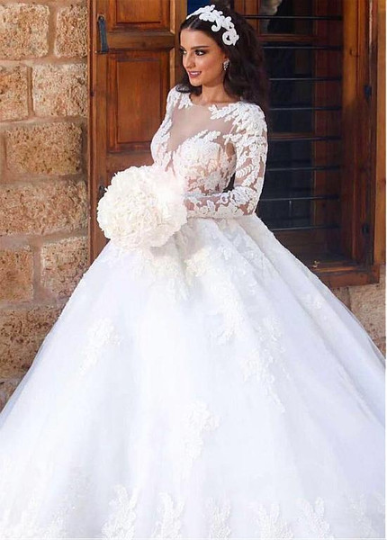 illusion sleeve ball gown wedding dress