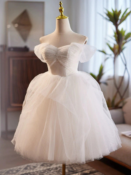 Shop 2024 ANNAKOO White Sweetheart Pearls Tulle Lace Short Homecoming Dress Under 129