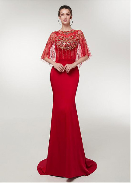  Spandex Jewel Beading Red Mermaid Evening Prom Dress