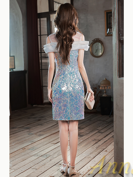 Shop 2024 ANNAKOO Blue Off The Shoulder Short Mini Sheath Homecoming Dress Under 139