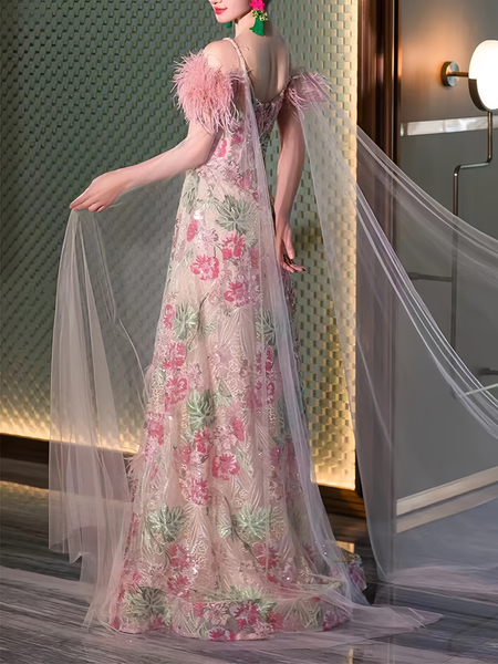 Shop 2024 ANNAKOO Off The Shoulder Floral Tulle A Line Prom Dres Under 190