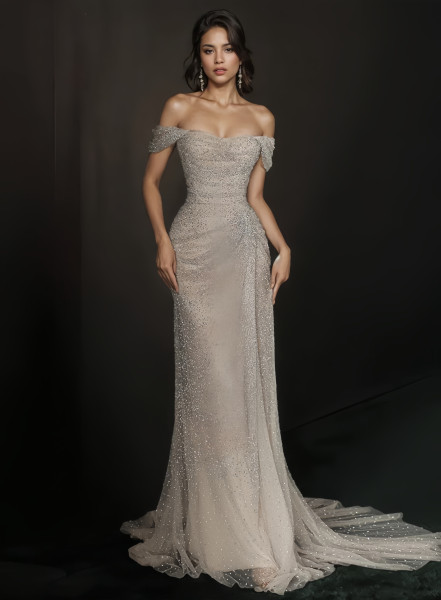 Off The Shoulder Trumpet Mermaid Sequin Prom Dress