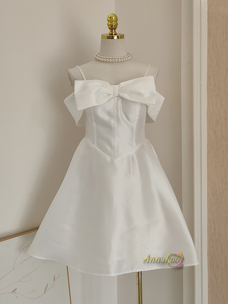 Shop 2024 ANNAKOO Off The Shoulder Satin Bow A Line Mini Homecoming Dress Unde 98