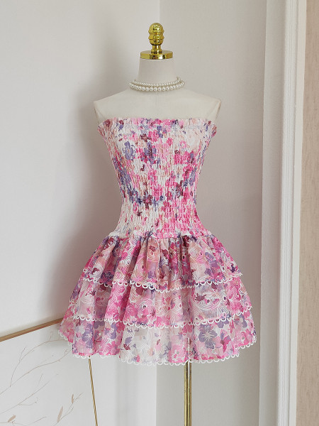 Shop 2024 ANNAKOO Strapless Floral A Line Mini Homecoming Dress Under 98