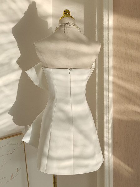 Shop 2024 ANNAKOO White Strapless Ruched Satin Mini Homecoming Dress Under 98