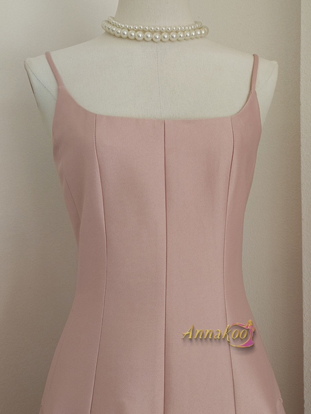 Shop 2024 ANNAKOO Spaghetti Straps Pink Satin A Line Tea Length Homecoming Dress Under 98