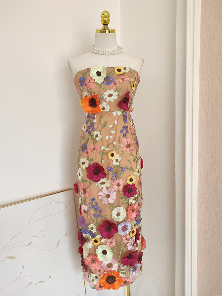 Shop 2024 ANNAKOO Strapless Flower Sheath Column Knee Length Homecoming Dress Under 98