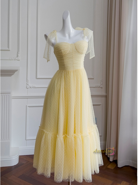 Shop 2024 ANNAKOO Yellow Tie Shoulder Lace Up Sweetheart Homecoming Dress Under 98