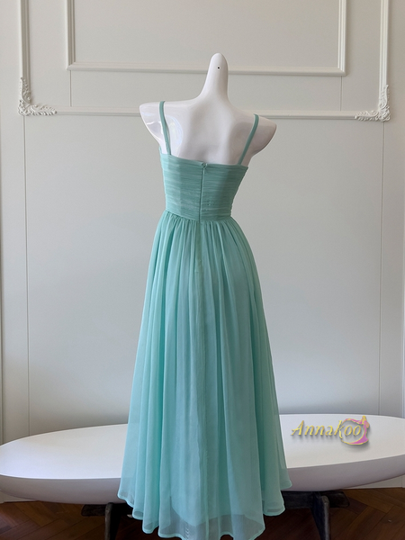 Shop 2024 ANNAKOO Blue Detachable Long Sleeve Chiffon Pleats Prom Dress Under 159