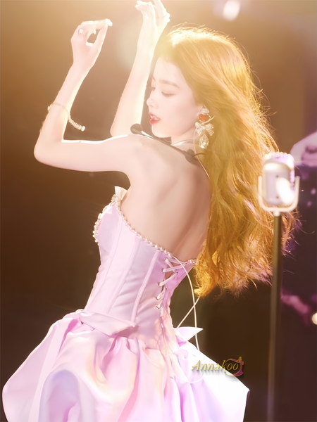 Shop 2024 ANNAKOO Pink Strapless Beading Satin Puffy Homecoming Dress Under 139