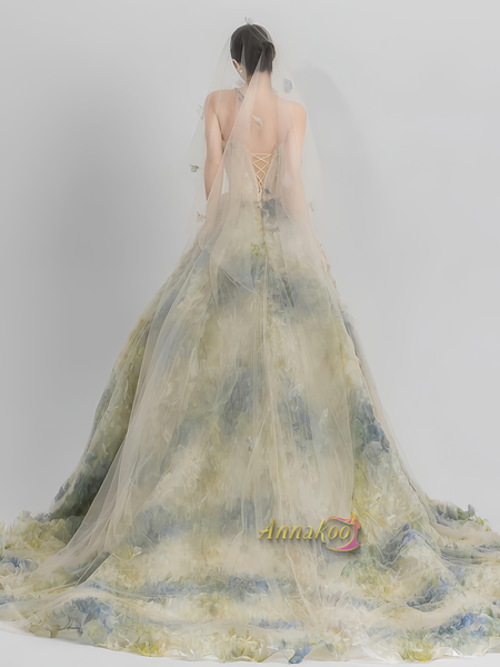 Shop 2024 ANNAKOO Green Strapless Ball Gown Tulle Floral Prom Dress Under 275