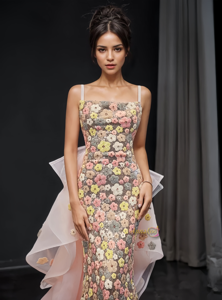 Shop 2024 ANNAKOO Floral Colorful Trumpet Mermaid Tulle Train Prom Dress Under 289