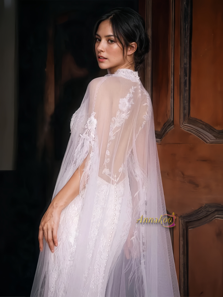 Shop 2024 ANNAKOO Halter Lace Trumpet Mermaid Tulle Wedding Dress With Slit Under 269