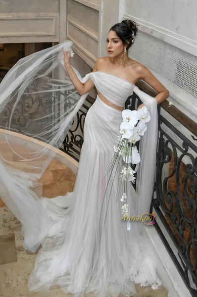 Off The Shoulder Tulle Trumpet Mermaid Wedding Dress With Slit