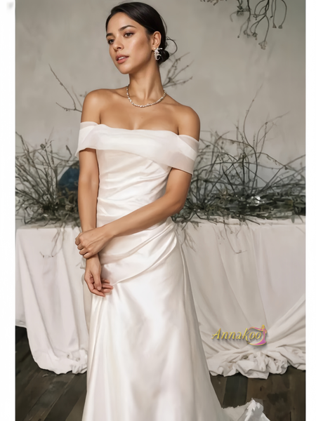 Shop 2024 ANNAKOO Off The Shoulder Trumpet Mermaid Simple Wedding Dress Under 198