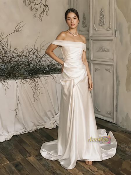 Shop 2024 ANNAKOO Off The Shoulder Trumpet Mermaid Simple Wedding Dress Under 198