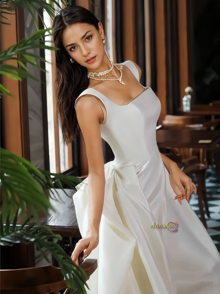 Shop 2024 ANNAKOO Satin A Line Sweep Train Straps Wedding Dress Under 169