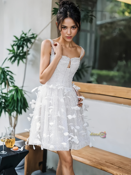 Shop 2024 ANNAKOO A Line Short Mini Feather Straps Wedding Dress Under 168