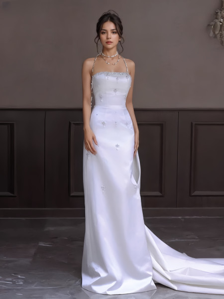 Shop 2024 ANNAKOO Beading Strapless Satin Trumpet Mermaid Wedding Dress Under 189