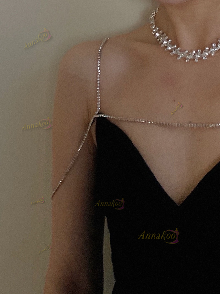 Shop 2024 ANNAKOO Beading Spandex Spaghetti Straps Black Party Dress Under 99