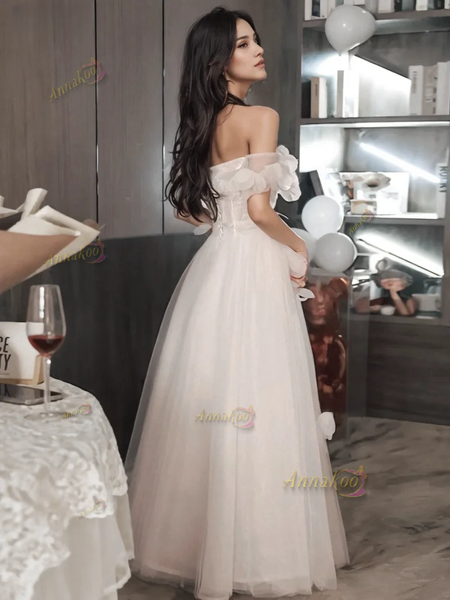 Shop 2024 ANNAKOO White Off The Shoulder Flower Wedding Dress Under 159
