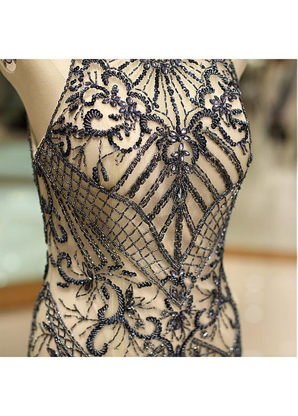 Tulle Jewel Long Blue And Champagne Mermaid Prom Dress 