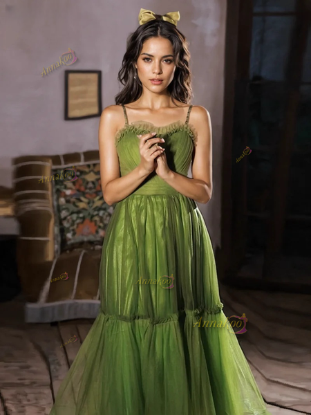 Shop 2024 ANNAKOO Spaghetti Straps Yellow Tulle Homecoming Dress Under 98