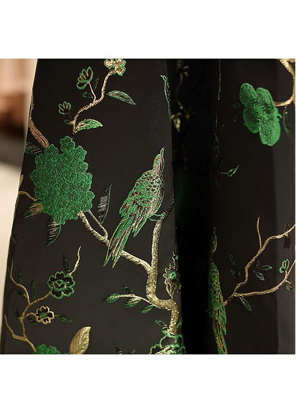 Embroidery Satin Spaghetti Straps Long Green Prom Dress