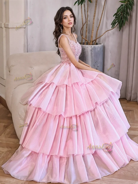Shop 2024 ANNAKOO Pink Straps Sweetheart Ruffles Sequin Prom Dress Under 149