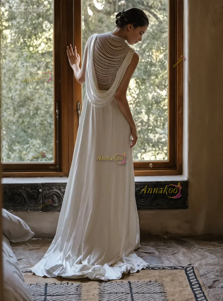Shop 2024 ANNAKOO Beading Chiffon High Neck A Line Wedding Dress Under 189