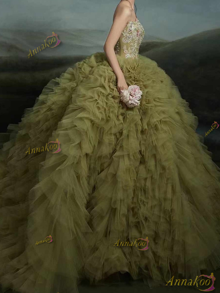 Shop 2024 ANNAKOO Appliques Sheer Green Tulle Sweetheart Ball Gown Prom Dress Under 289