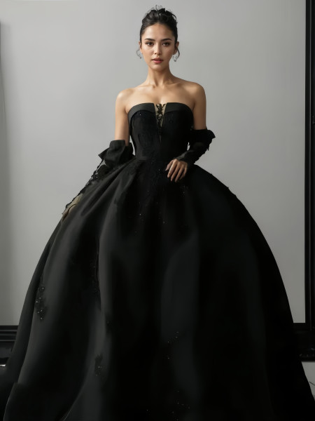 Shop 2024 ANNAKOO Long Sleeve Black Flower Strapless Ball Gown Prom Dress Under 289