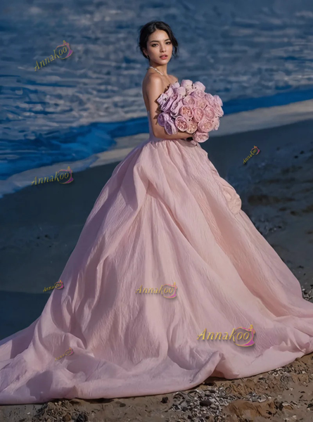 Shop 2024 ANNAKOO Pink Strapless Flower Ball Gown Prom Dress Under 398