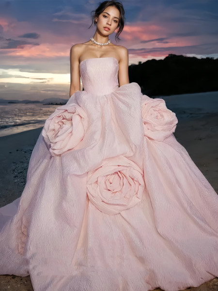 Shop 2024 ANNAKOO Pink Strapless Flower Ball Gown Prom Dress Under 398
