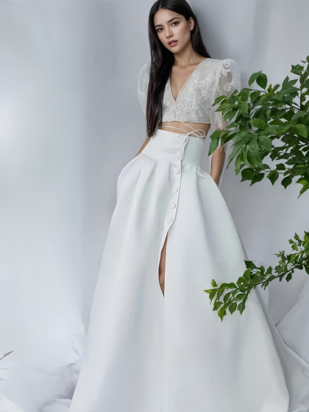 Shop 2024 ANNAKOO Two Piece Long Sleeve Satin Buttons Wedding Dress Under 179