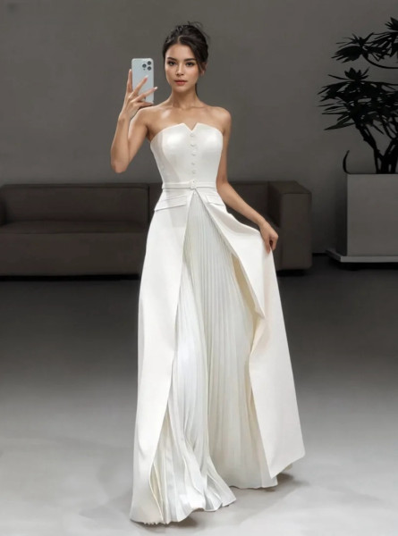 Shop 2024 ANNAKOO Sweetheart Satin Pleated A Line Wedding Dress Under 179
