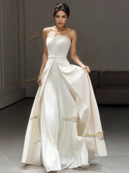 Shop 2024 ANNAKOO Sweetheart Satin Pleated A Line Wedding Dress Under 179