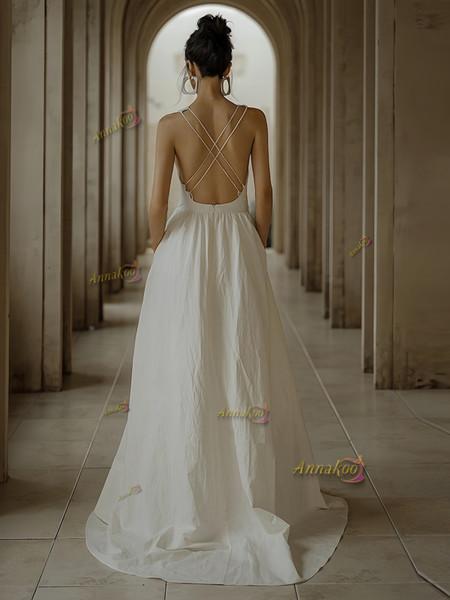Shop 2024 ANNAKOO V Neck Backless Satin Pocket Wedding Dress Under 189